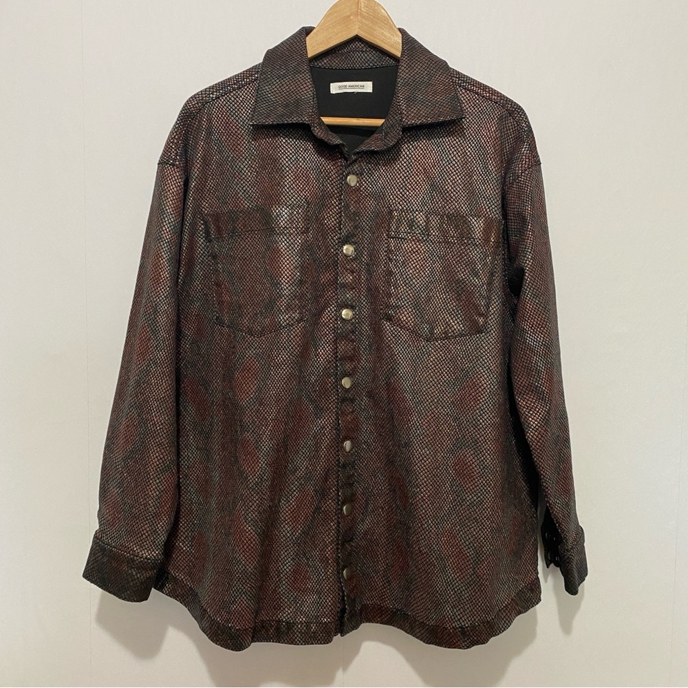 Good American Snake Print Shacket Brown Black Size‎ Small | Faux Leather Look